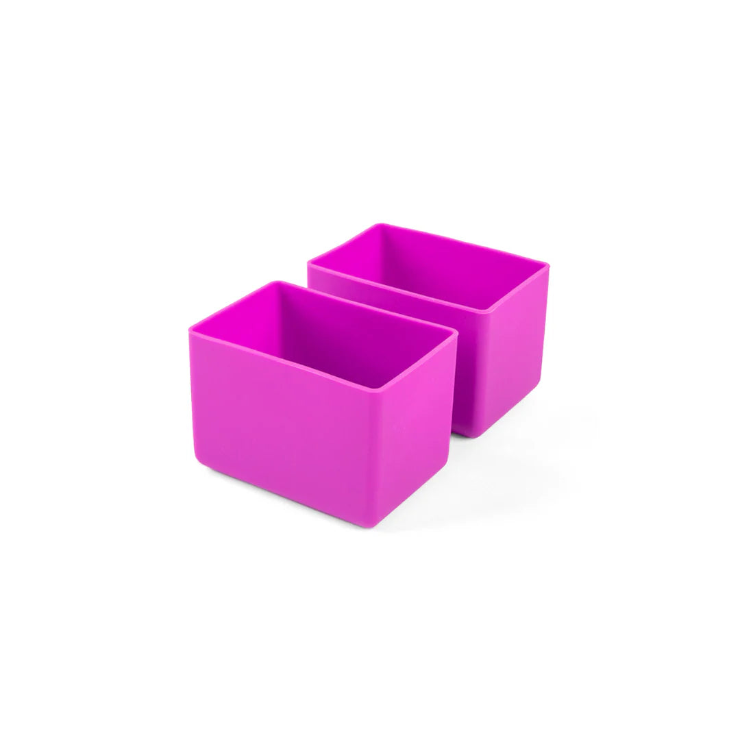 Two pink square containers on a white background