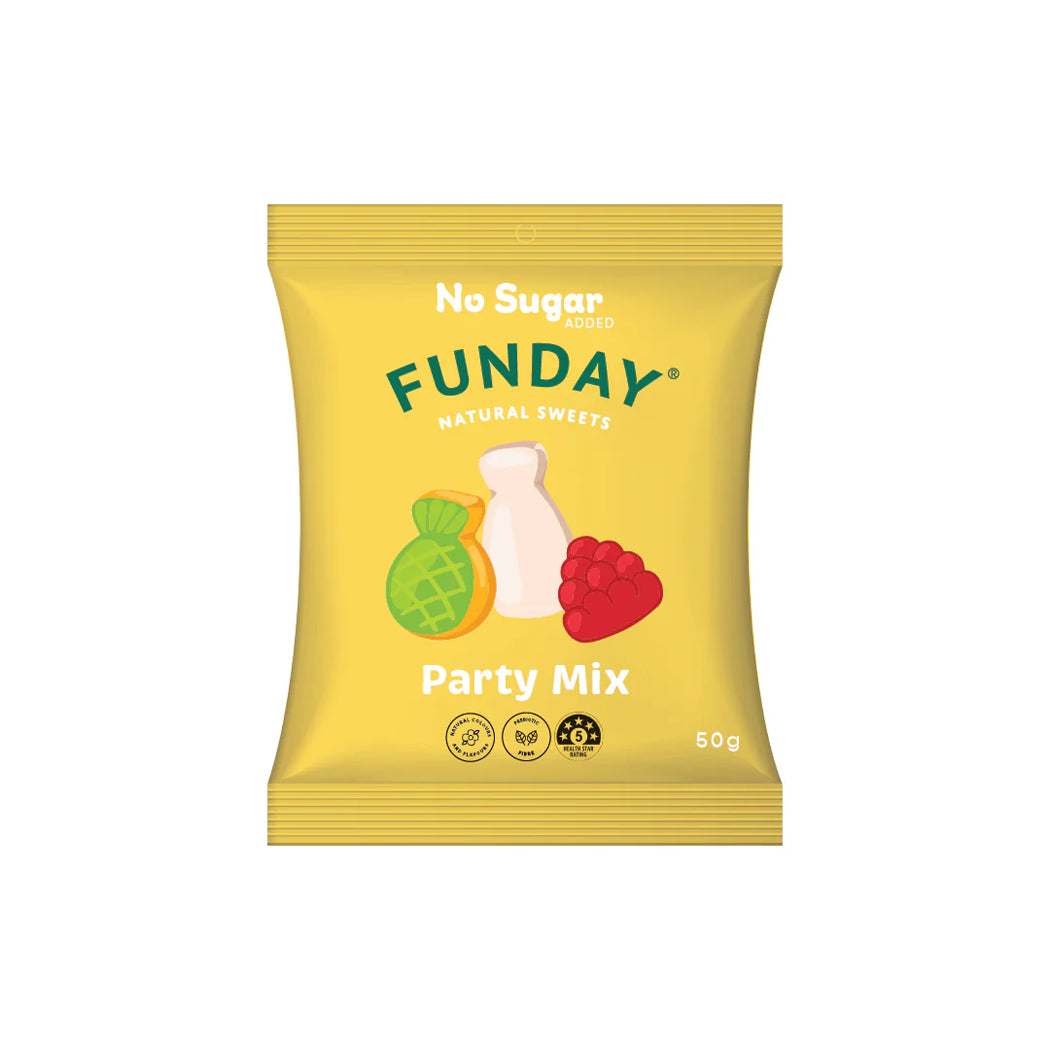 Yellow package of Funday Party Mix on a white background