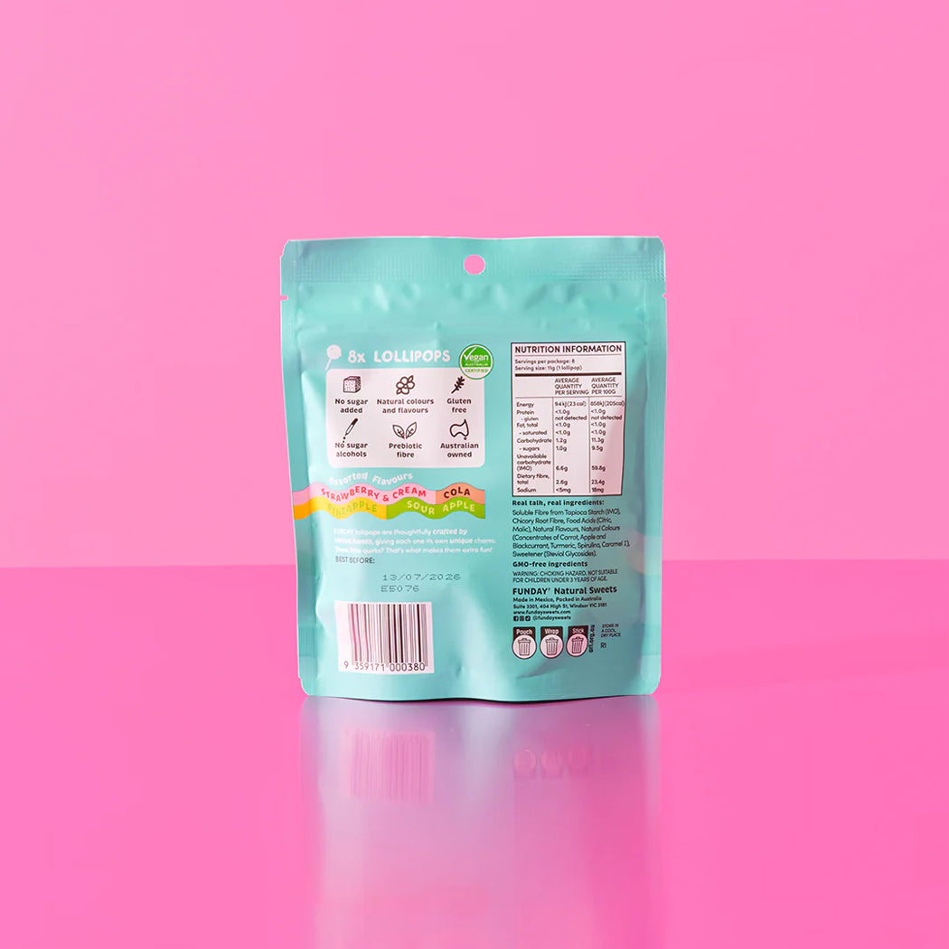 Teal packaging with a label on a pink background