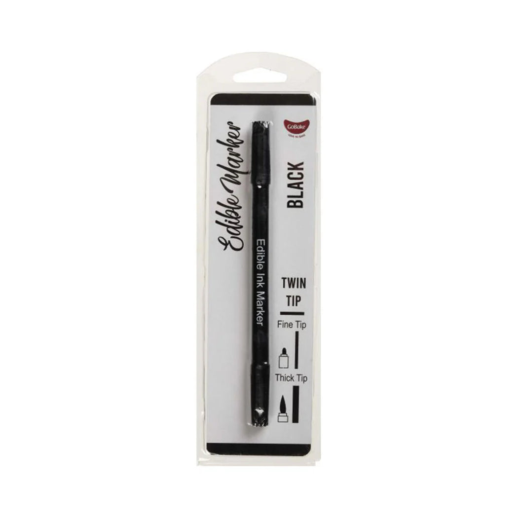 Black edible ink marker with packaging on a white background
