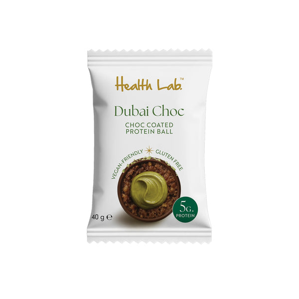 Health Lab Dubai Choc protein ball packaging on a white background
