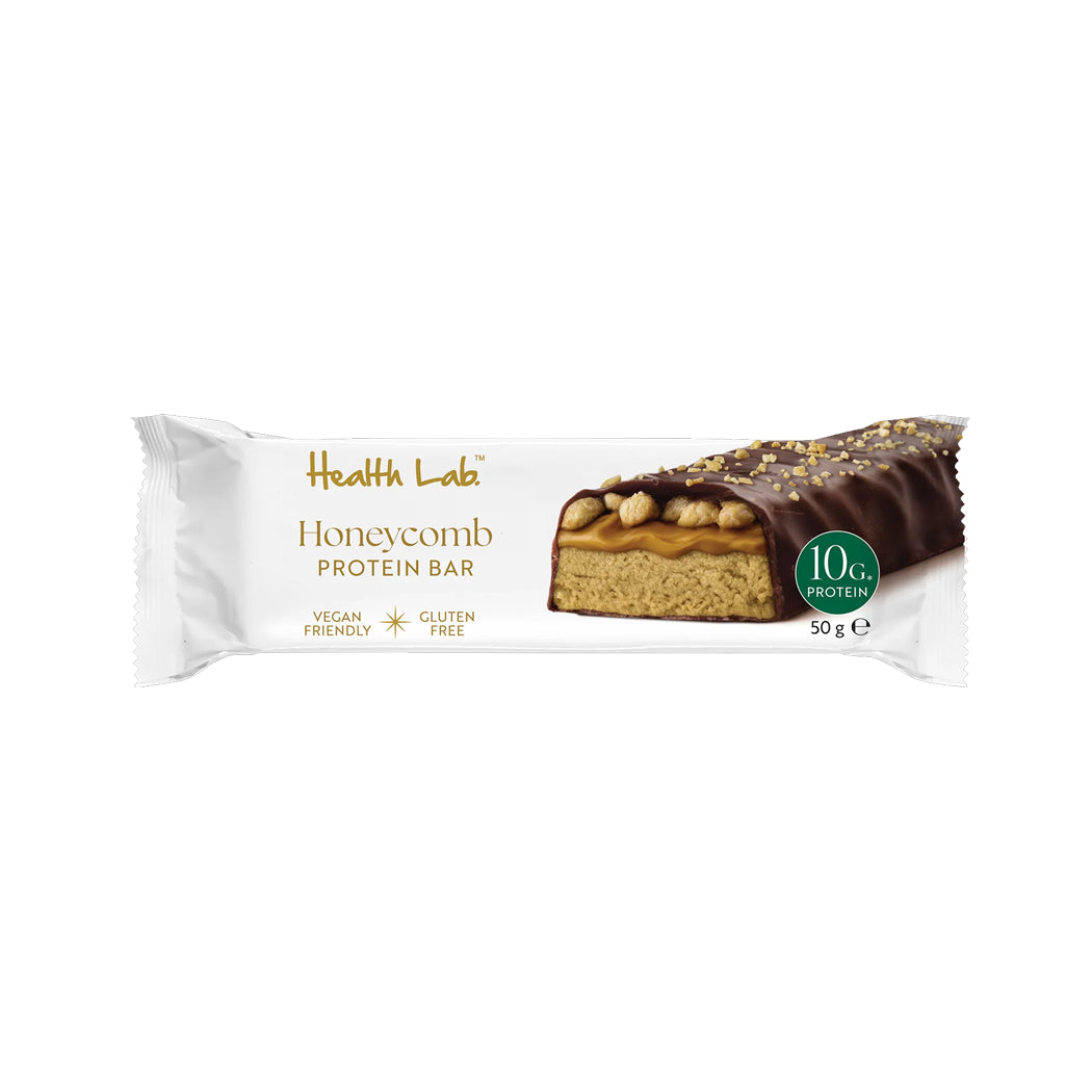 Protein bar packaging with 'Health Lab' branding on a white background