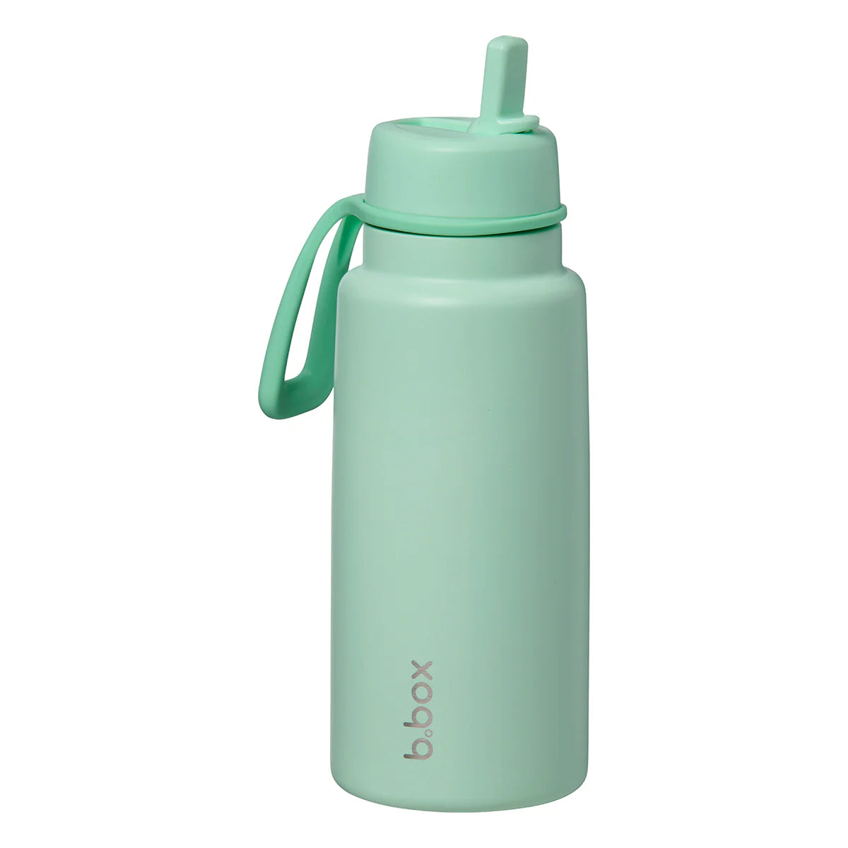 Mint green water bottle with straw lid on a white background