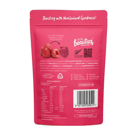 Little Beauties, Freeze-Dried Whole NZ Raspberries, 20g - Healthy Snacks NZ