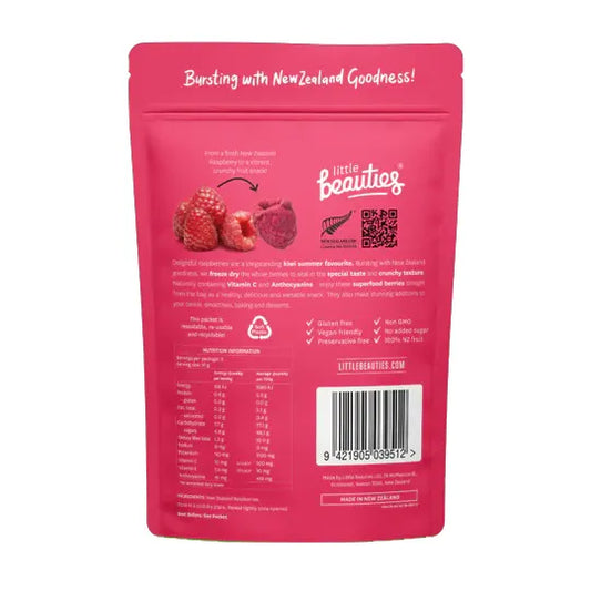 Little Beauties, Freeze-Dried Whole NZ Raspberries, 20g - Healthy Snacks NZ