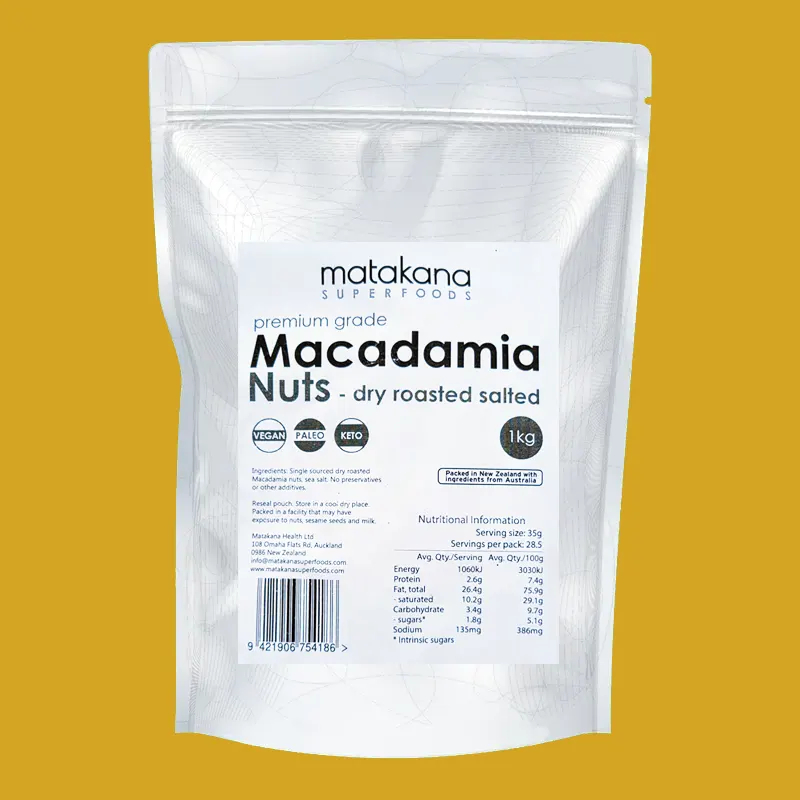 Premium Grade Macadamia Nuts, Dry Roasted Salted, Single Sourced, 1kg - Healthy Snacks NZ