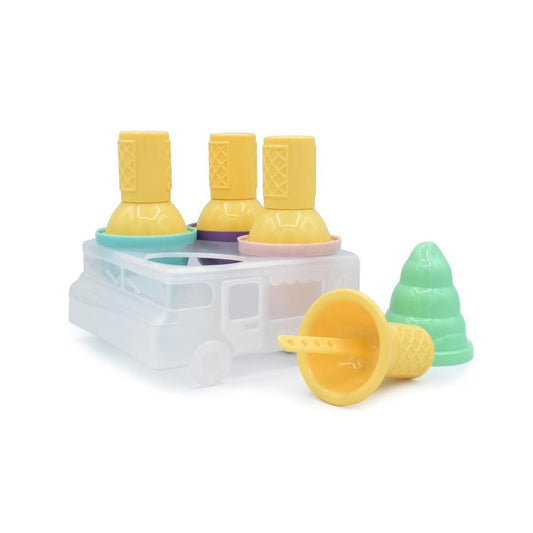 Colorful plastic cups with a white base on a white background