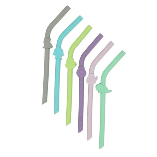 (6pc) Melii Silicone Animal Straws with Cleaning Brush - Healthy Snacks NZ
