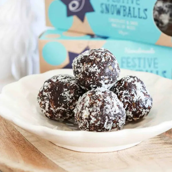 Molly Woppy, Festive Chocolate Date Snowballs (GF/DF/V), 125g - Healthy Snacks NZ 