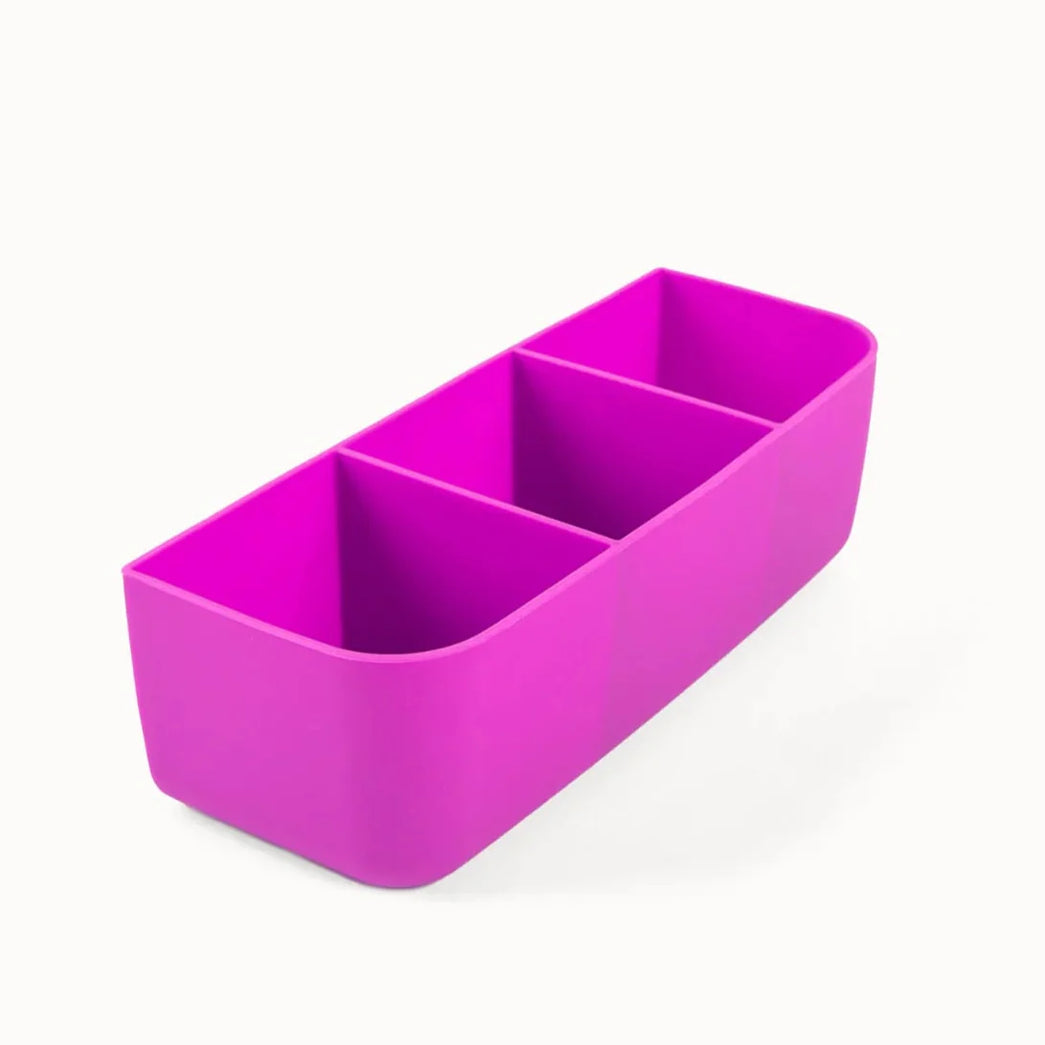 Purple rectangular container with compartments on a white background