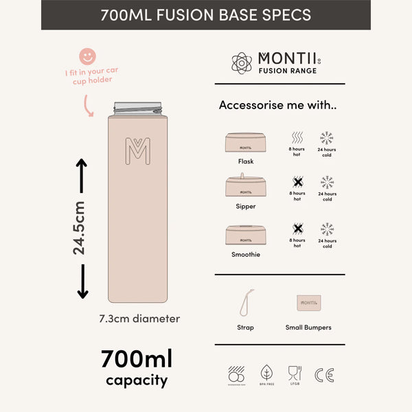 Montii Fusion Insulated Bottle & Cup Base, 700ml - Healthy Snacks NZ