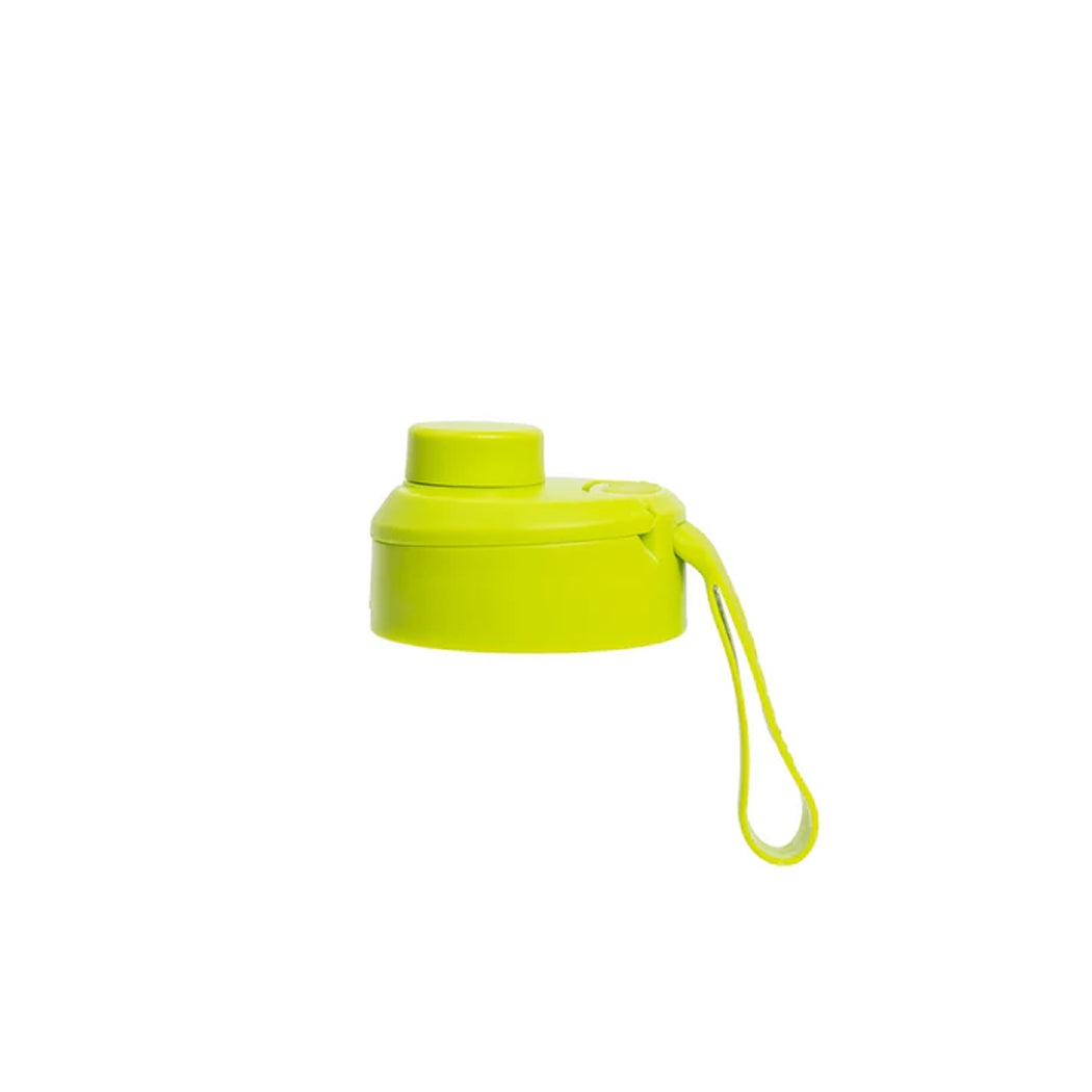 Yellow water bottle with a strap on a white background