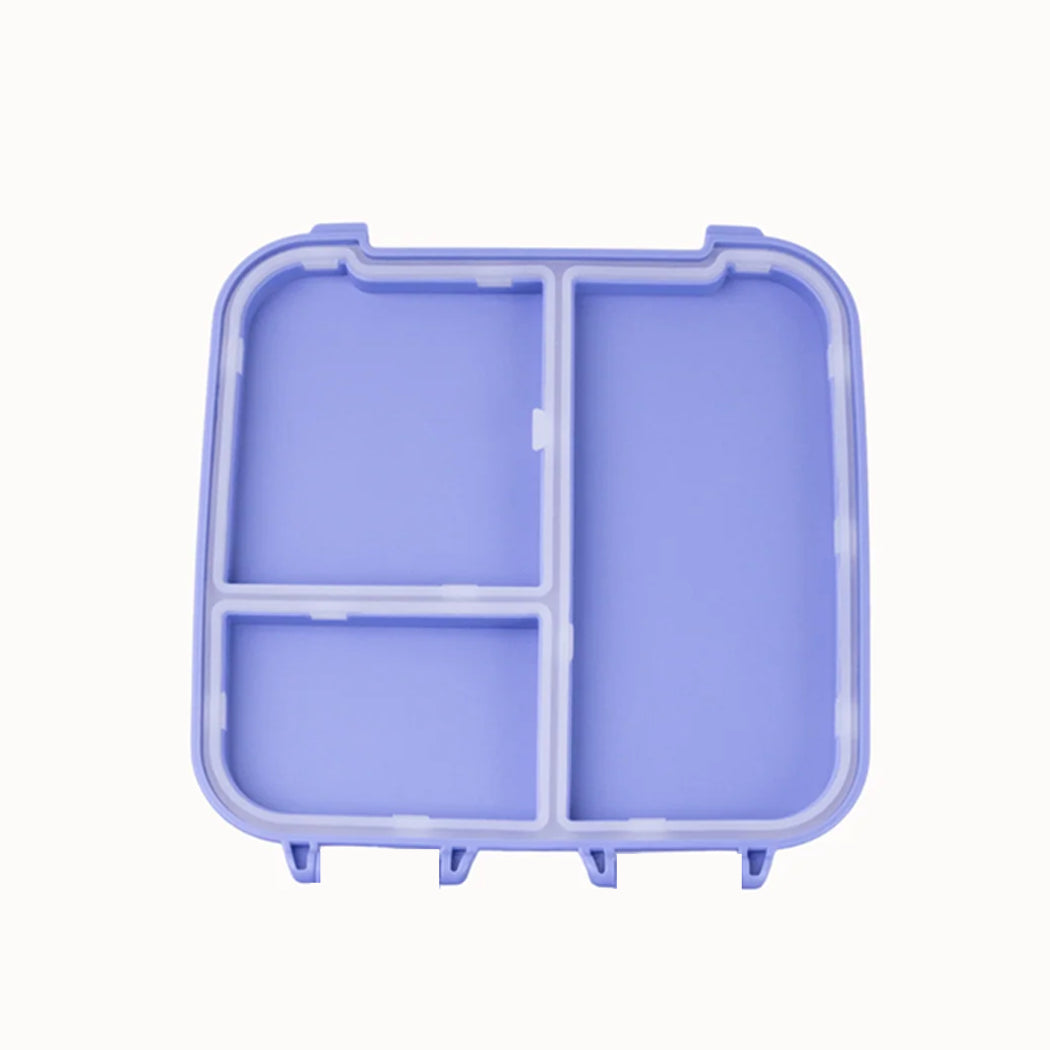Purple plastic compartmentalized lid on a white background