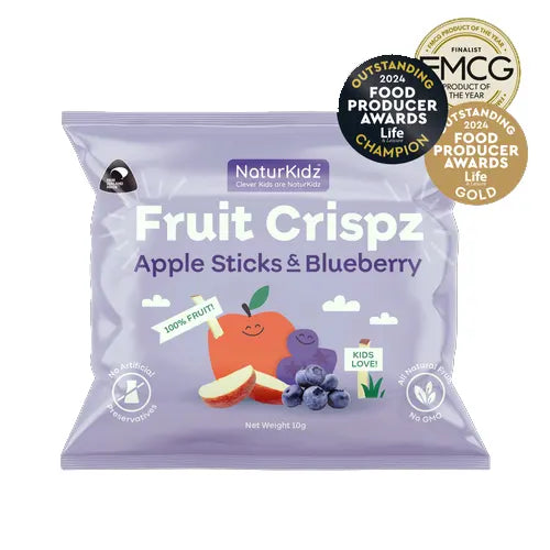 NaturKidz, NZ Fruit Crisps, Apple Sticks & Blueberry, (GF/DF), 10g - Healthy Snacks NZ