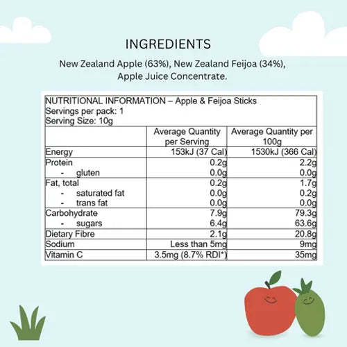 NaturKidz, NZ Fruit Crisps, Apple & Feijoa Sticks, (GF/DF), 10g - Healthy Snacks NZ