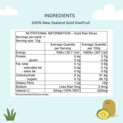 NaturKidz, Fruit Crisps, Gold Kiwifruit Slices (GF/DF), 10g - Healthy Snacks NZ