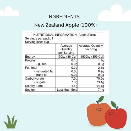 NaturKidz, Fruit Crisps, Apple Sticks (GF/DF), 10g - Healthy Snacks NZ