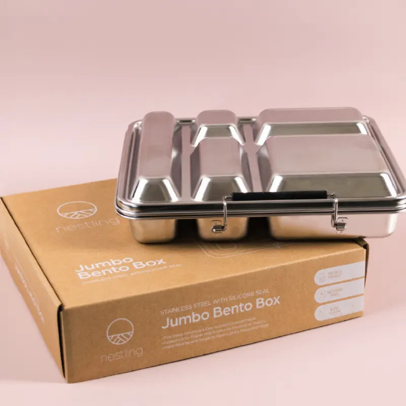 Nestling Stainless Steel JUMBO Bento Box with Silicone Seal - Healthy Snacks NZ