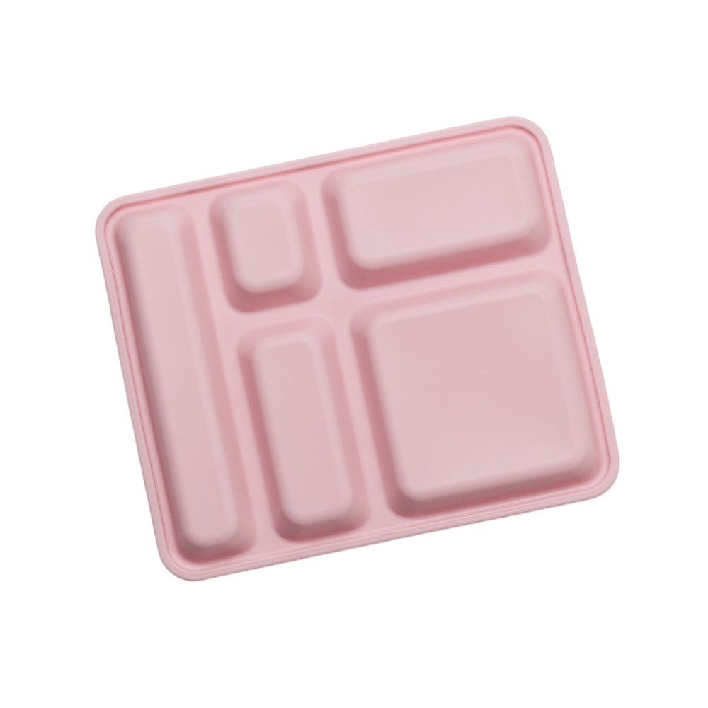 Pink silicone baking tray with compartments on a white background