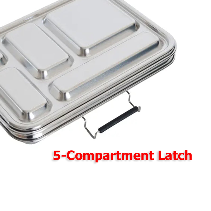 Metallic lid with five compartments and a latch on a white background