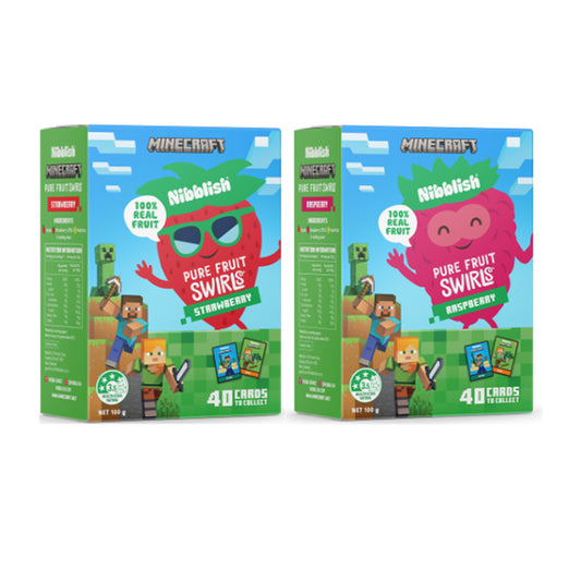 Two boxes of Minecraft-themed fruit snacks on a white background