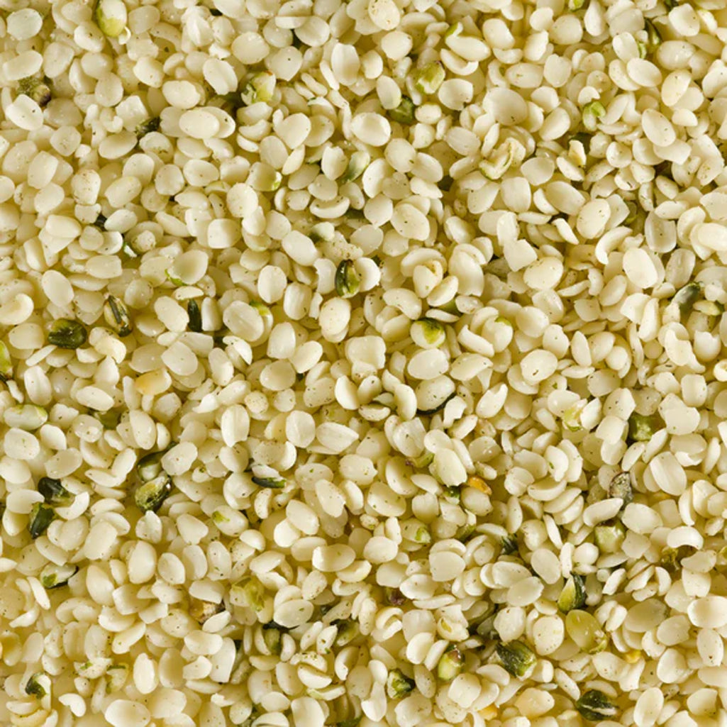 Close-up of sesame seeds with a light brown color.