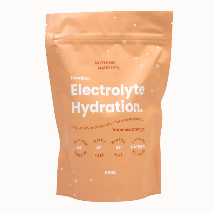 Orange package of Electrolyte Hydration on a white background