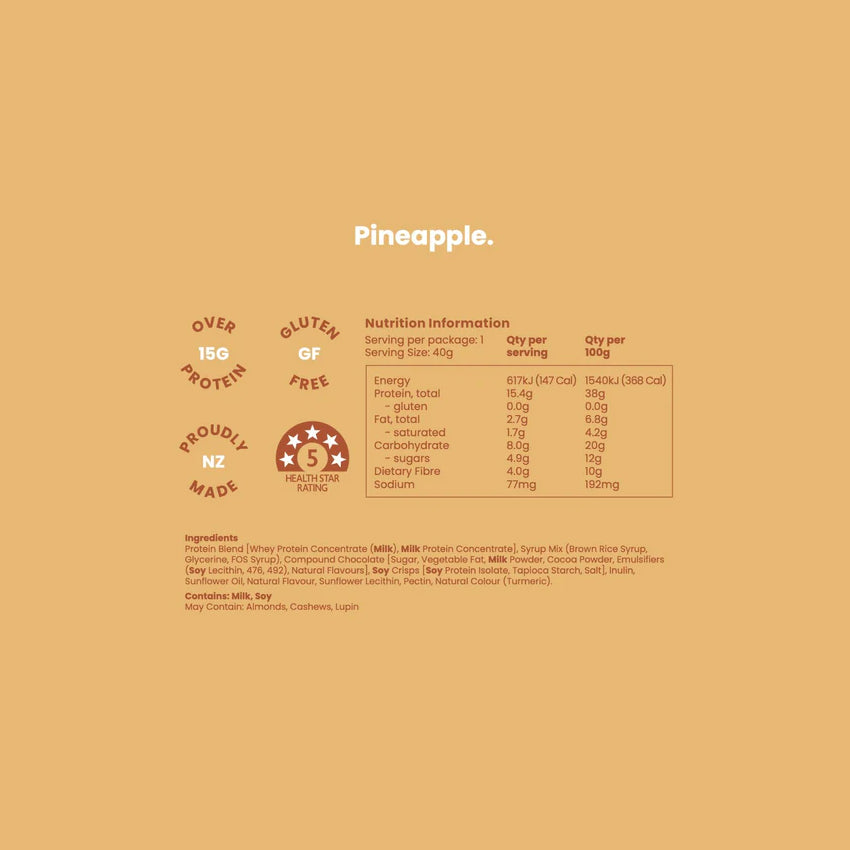 Nutrition label for pineapple on a brown background