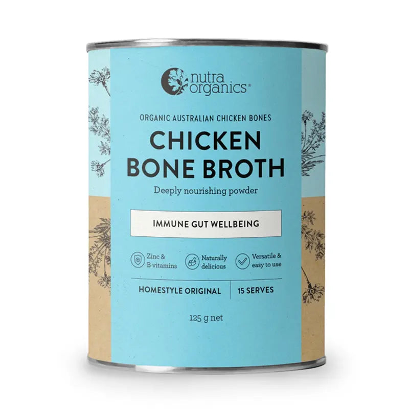 Nutra Organics, Chicken Bone Broth, Homestyle Original (GF/DF), 125g - Healthy Snacks NZ