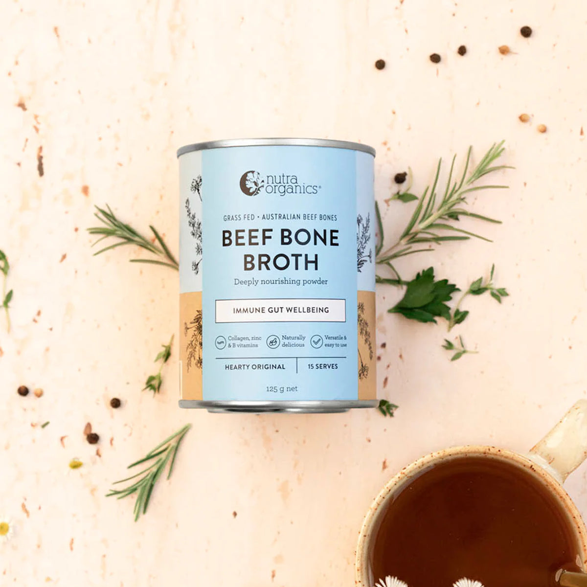 Nutra Organics, Beef Bone Broth, Hearty Original (DF/GF), 125g - Healthy Snacks NZ