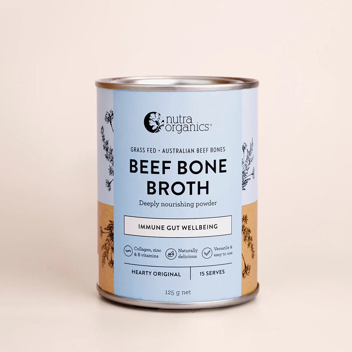 Nutra Organics, Beef Bone Broth, Hearty Original (DF/GF), 125g - Healthy Snacks NZ