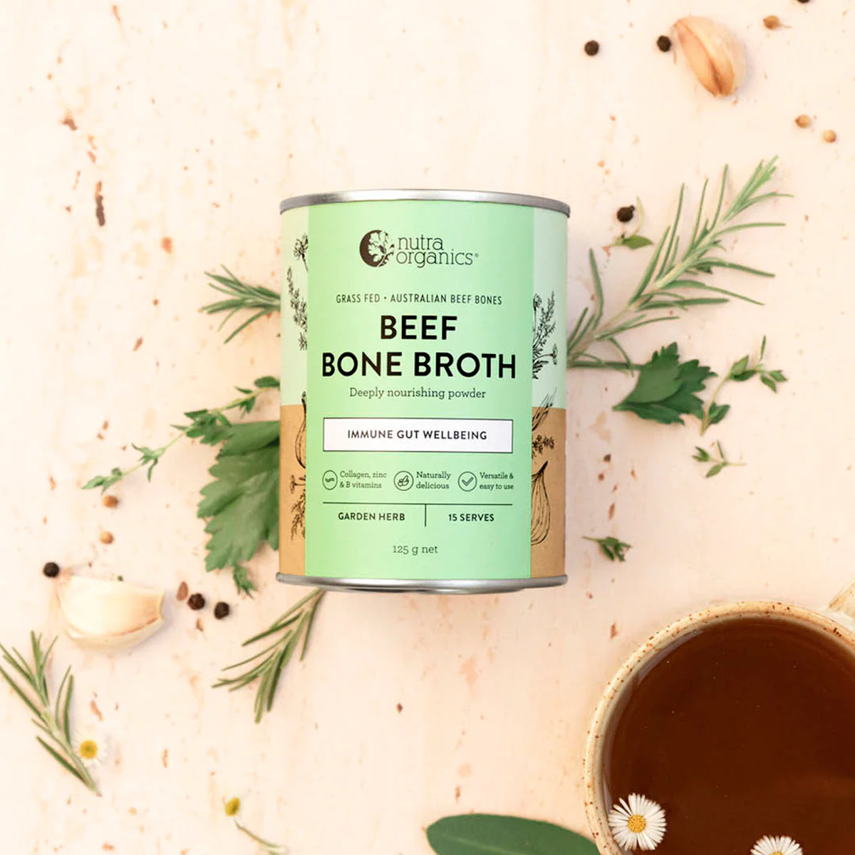Nutra Organics, Beef Bone Broth, Hearty Original (DF/GF), 125g - Healthy Snacks NZ