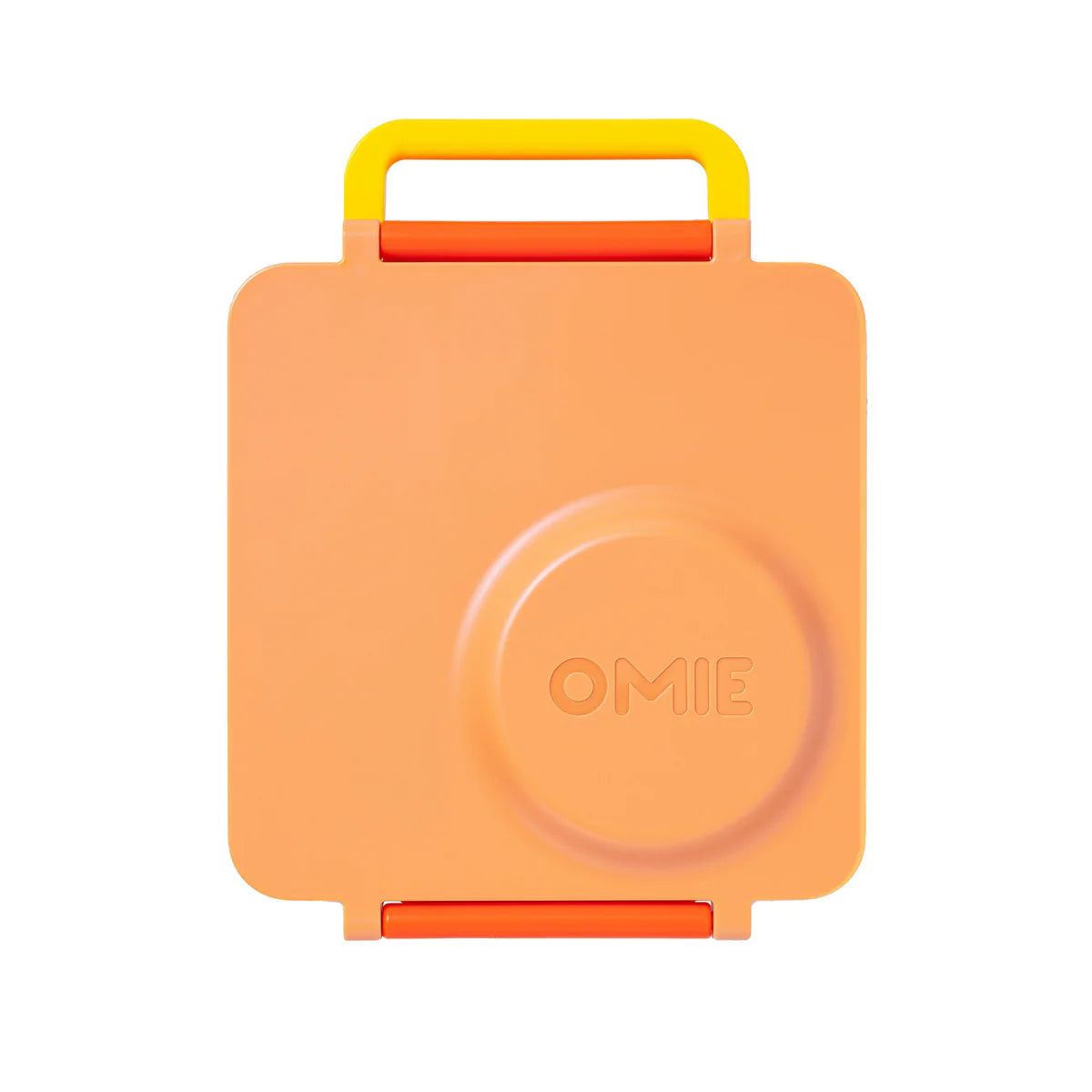 Orange container with a yellow handle on a white background
