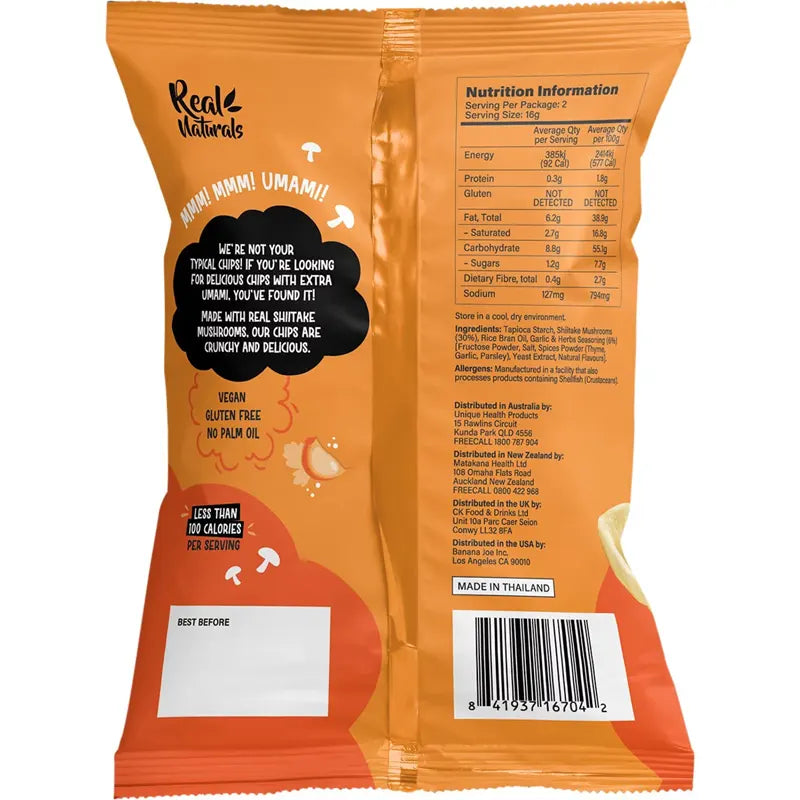 Real Naturals, Shiitake Mushroom Chips - Healthy Snacks NZ