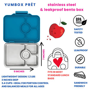 Yumbox Prêt, Stainless Steel 4 Compartment Lunchbox - Healthy Snacks NZ