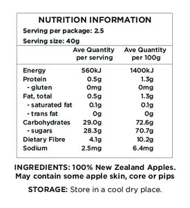 Healthy Snacks NZ - Dried New Zealand Apple Rings - Nutrition