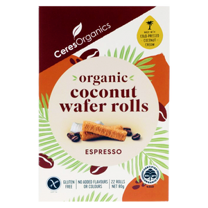 Organic Coconut Wafer Rolls Espresso - Healthy Snacks NZ
