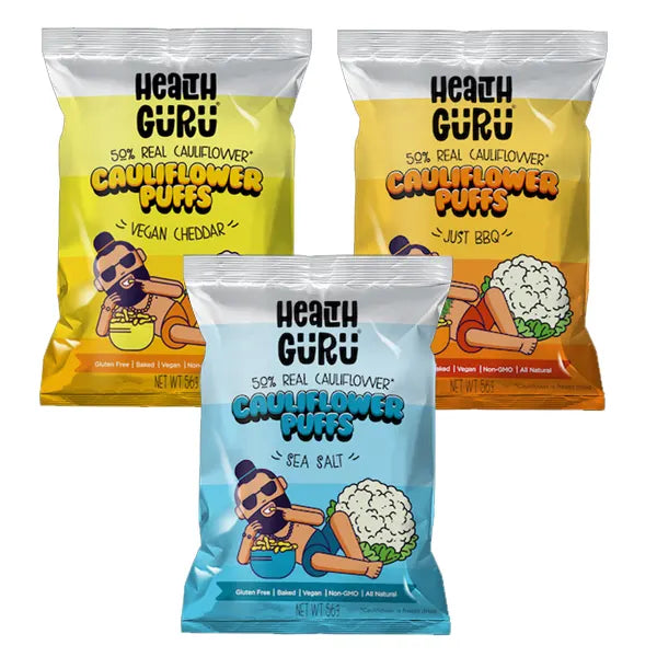 Health Guru Cauliflower Puffs, Multiple Flavours (GF/DF/V), 56g - Healthy Snacks NZ