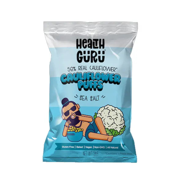 Health Guru Cauliflower Puffs, Multiple Flavours (GF/DF/V),  Sea Salt, 56g - Healthy Snacks NZ