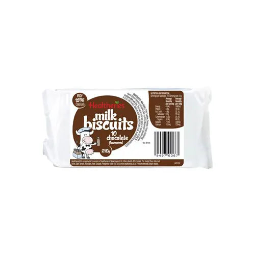 Healtheries Milk Biscuits, Chocolate, 210g - Healthy Snacks NZ