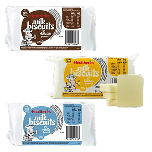 Healtheries Milk Biscuits, Vanilla/Banana/Chocolate, 210g - Healthy Snacks NZ