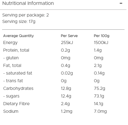 Healthy Snacks NZ - NZ Apple Sticks Freeze-dried - Nutrition