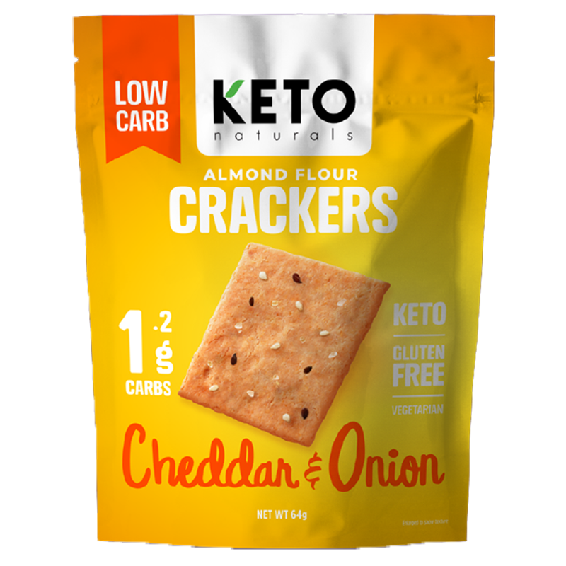 KETO Almond Flour Crackers, Cheddar & Onion, 64g - Healthy Snacks NZ