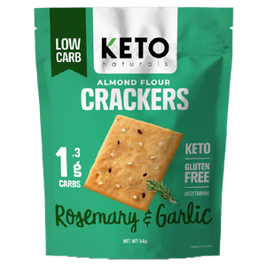 KETO Almond Flour Crackers, Rosemary & Garlic, 64g - Healthy Snacks NZ