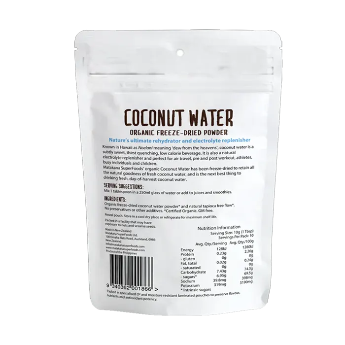 Organic Coconut Water Powder (GF/DF/V), 100g - Healthy Snacks NZ