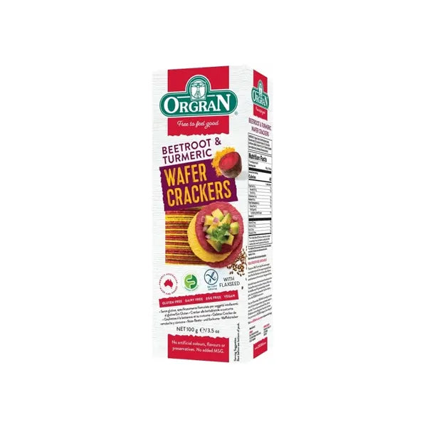 Orgran, Beetroot and Turmeric Wafer Crackers (DF/GF/V), 100g - Healthy Snacks NZ