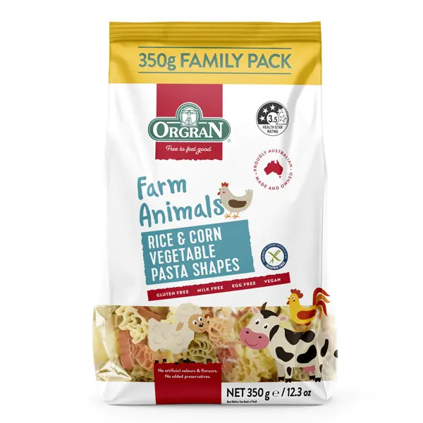 Orgran, Farm Animals, Rice & Corn, Vegetable Pasta, 350g - Healthy Snacks NZ