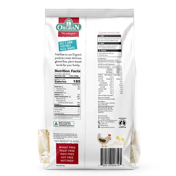 Orgran, Farm Animals, Rice & Corn, Vegetable Pasta, 350g - Healthy Snacks NZ