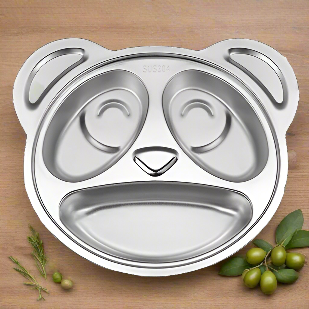 Stainless Steel Kids Divided Plate - Panda - Healthy Snacks NZ - Shop Online