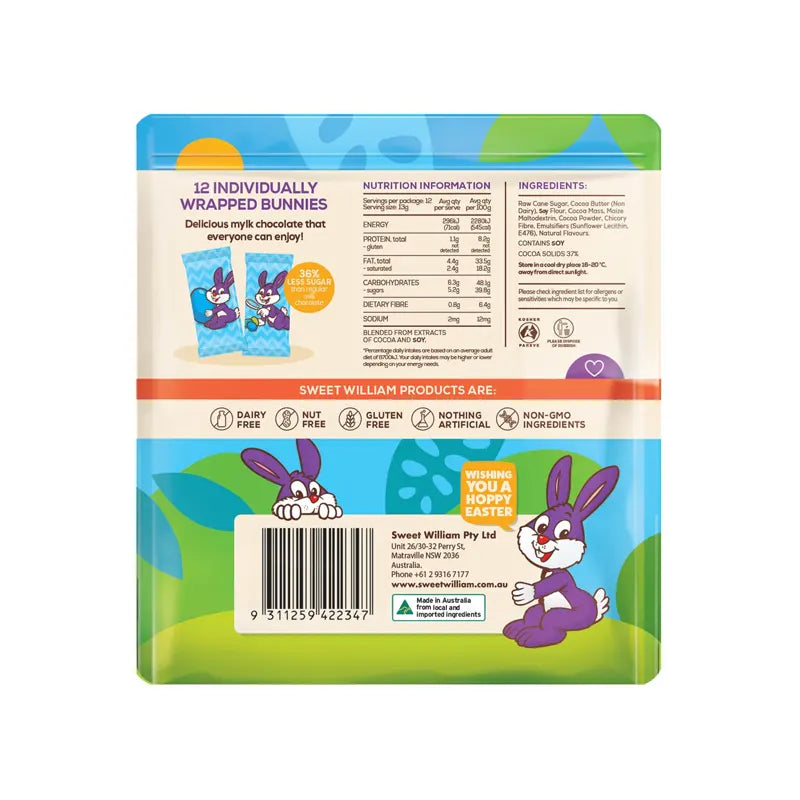 Sweet William, Easter Bunnies, Vegan Chocolate, Multipack (V/DF/GF), 155g - Healthy Snacks NZ
